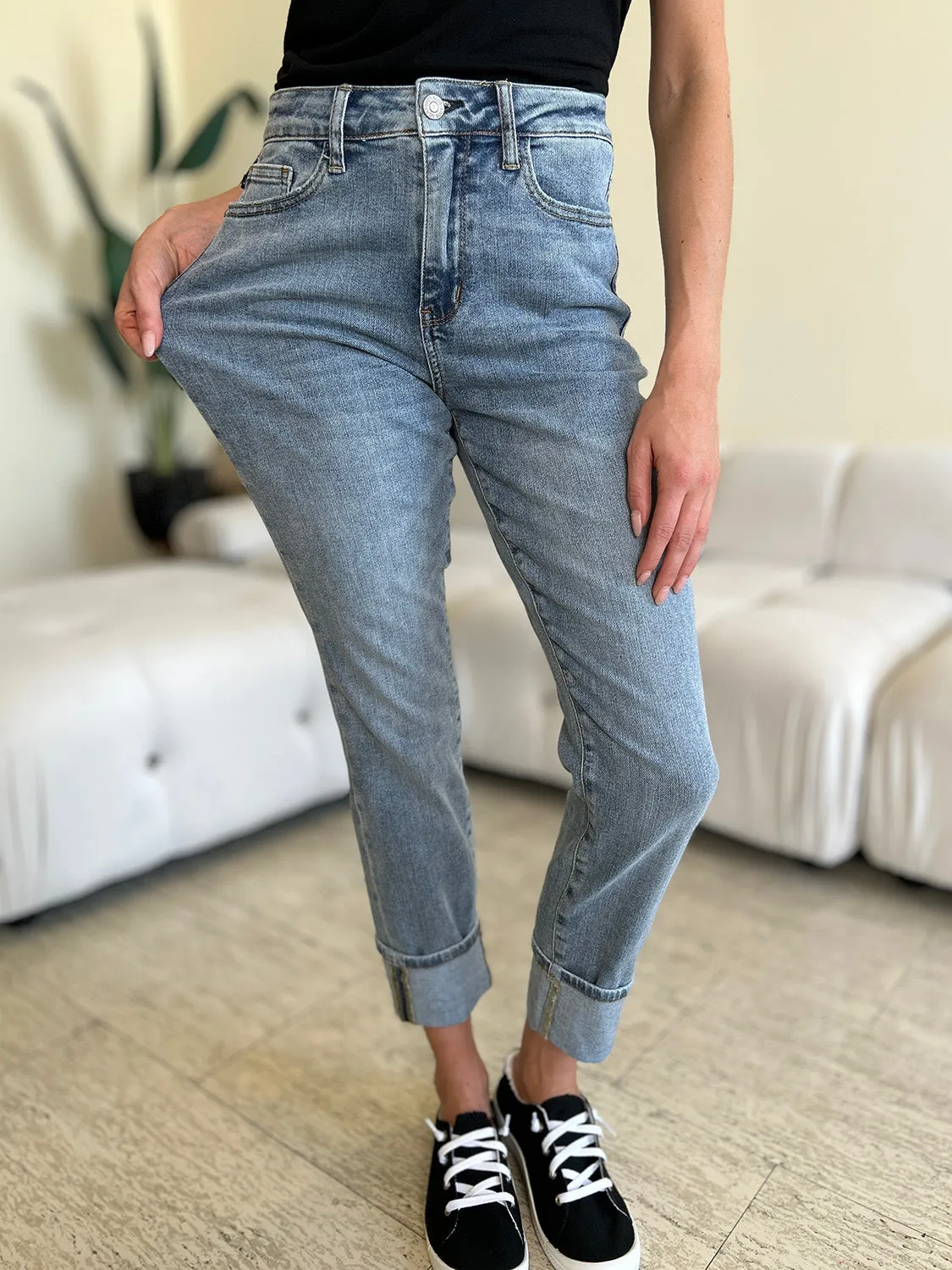 Judy Blue High Waist Cuff Hem Skinny Jeans [Online Exclusive]