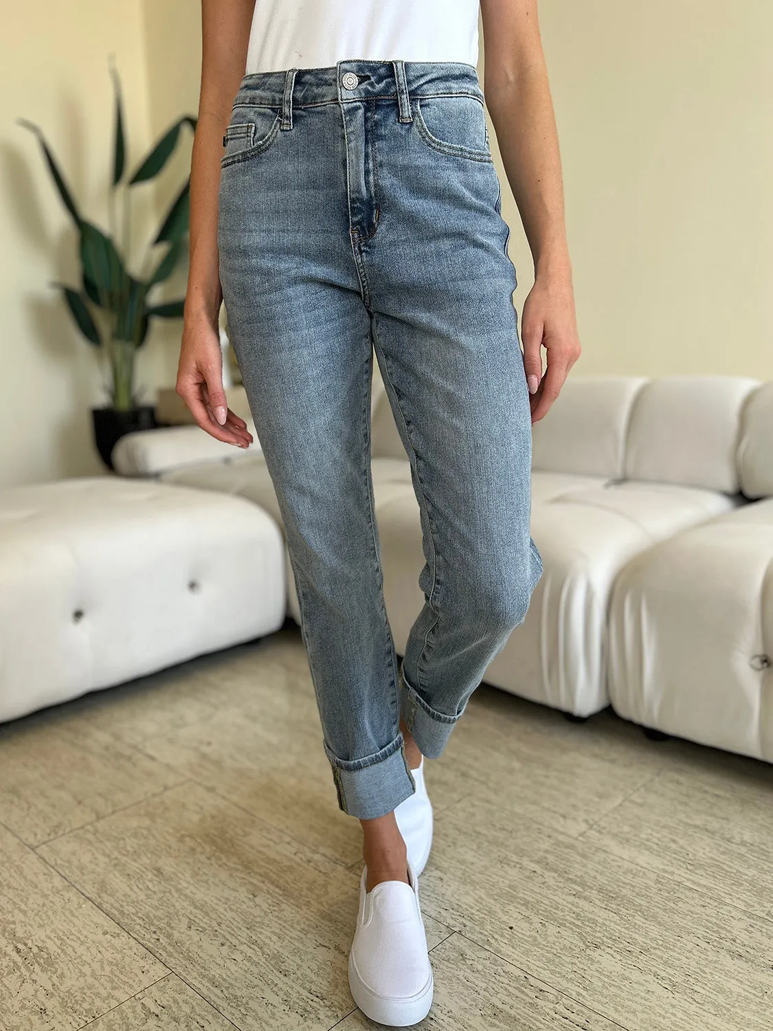 Judy Blue High Waist Cuff Hem Skinny Jeans [Online Exclusive]