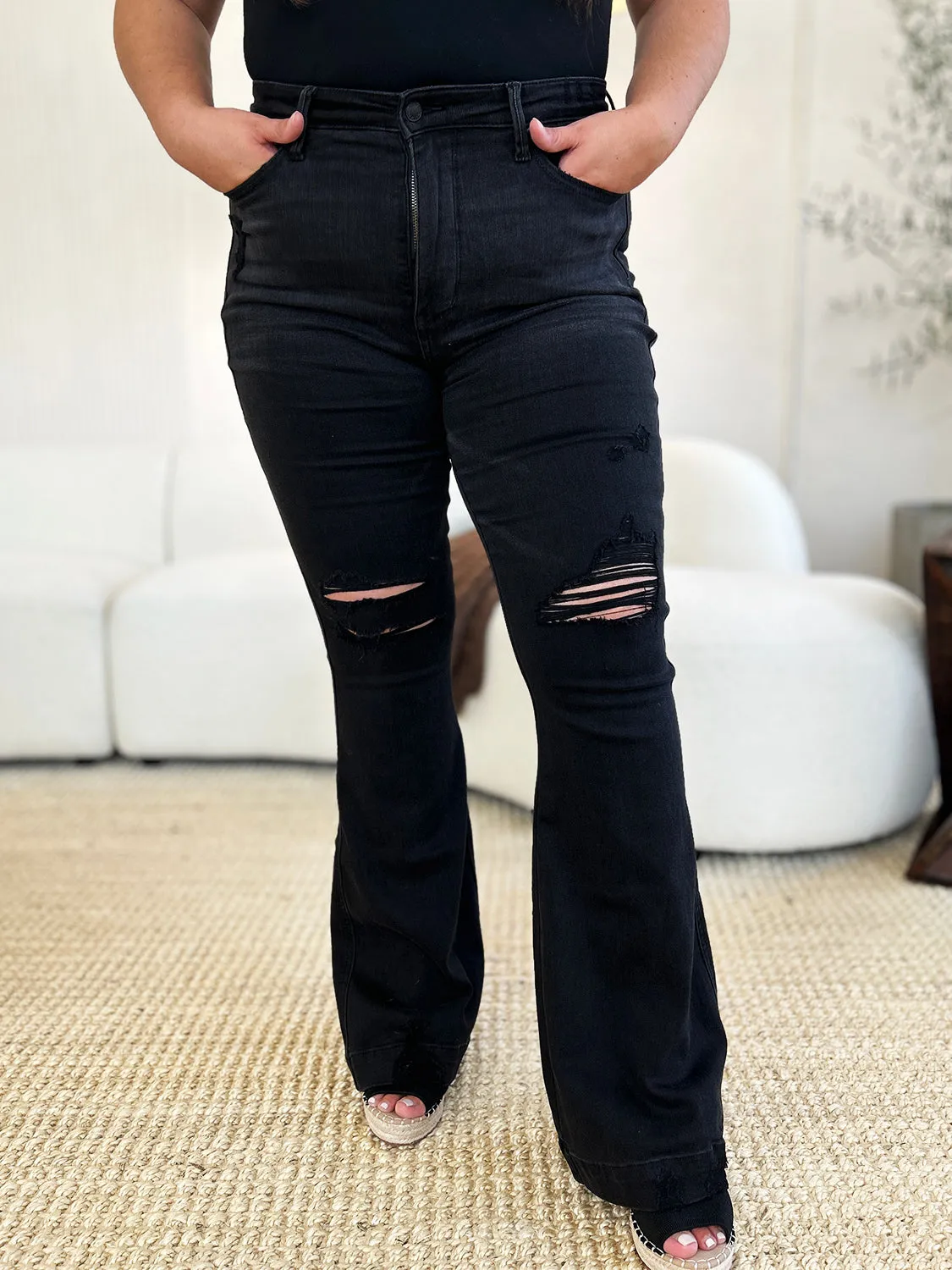 Judy Blue High Waist Distressed Flare Jeans [Online Exclusive]