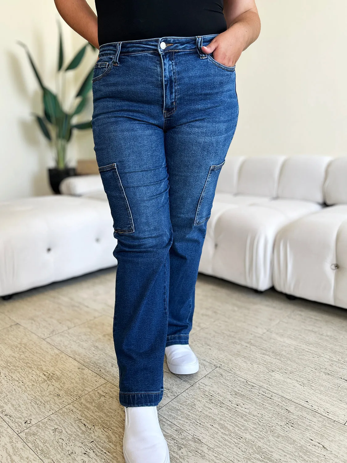 Judy Blue High Waist Straight Cargo Jeans [Online Exclusive]