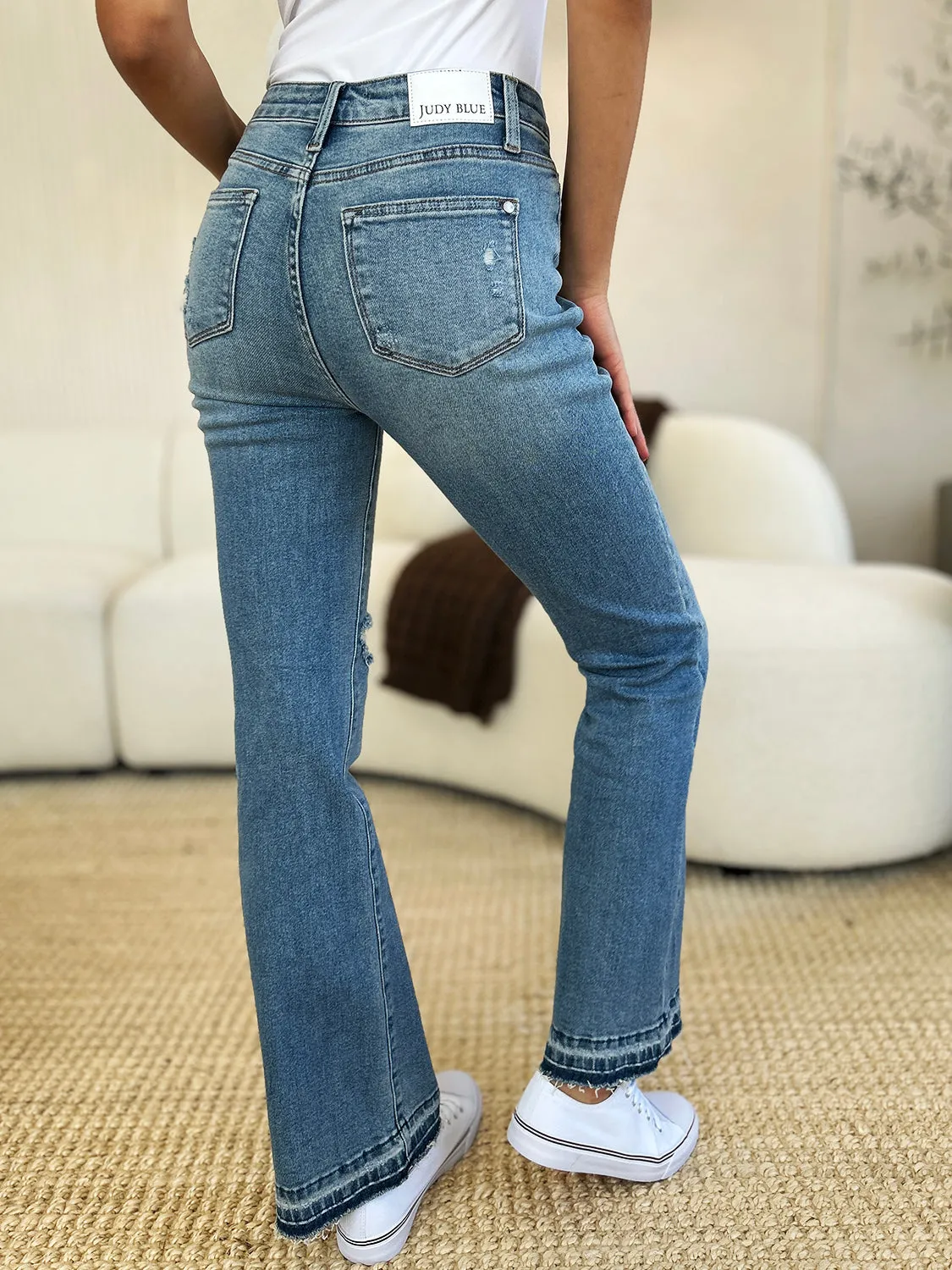 Judy Blue Mid Rise Destroyed Hem Distressed Jeans [Online Exclusive]