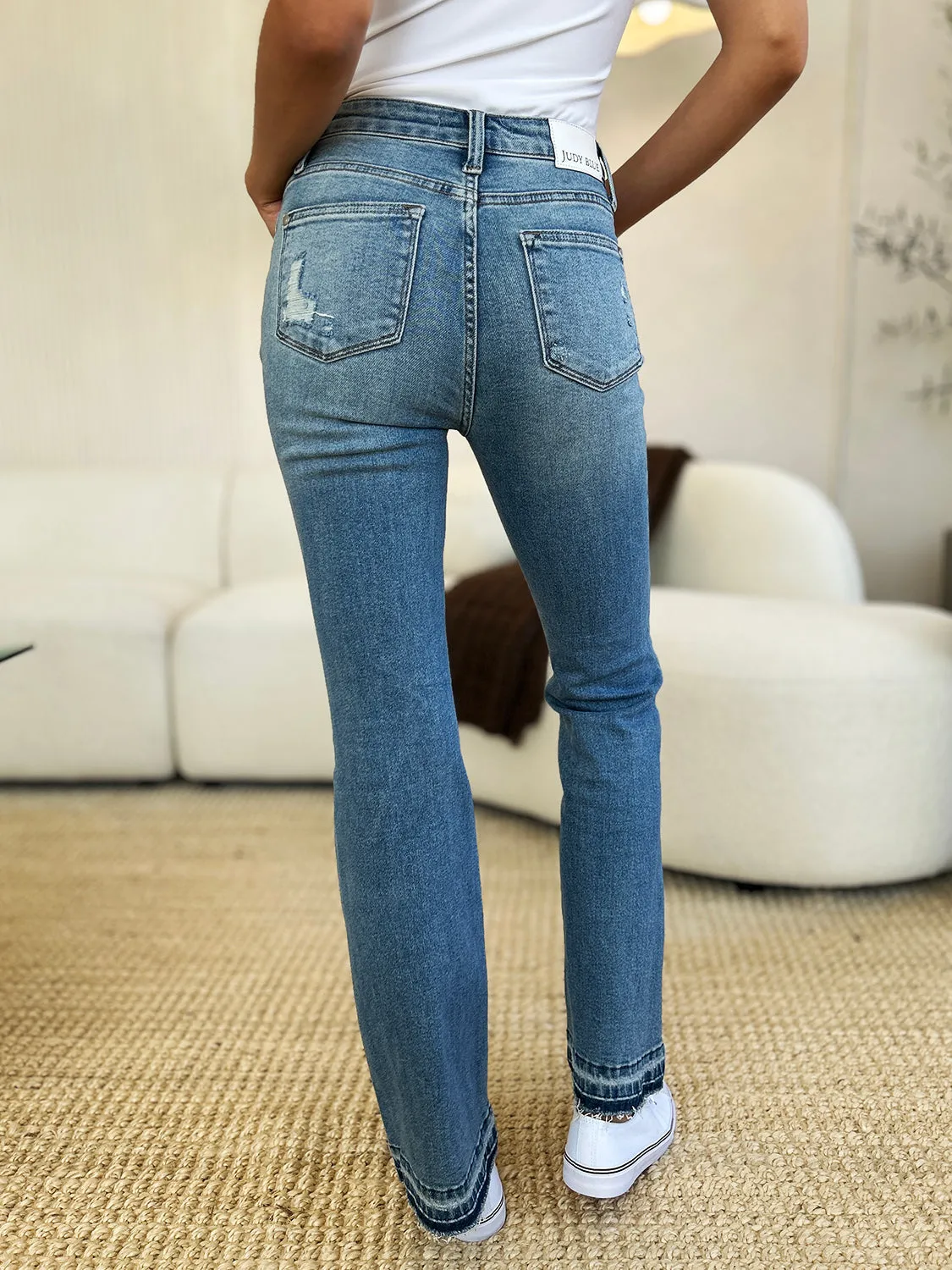 Judy Blue Mid Rise Destroyed Hem Distressed Jeans [Online Exclusive]