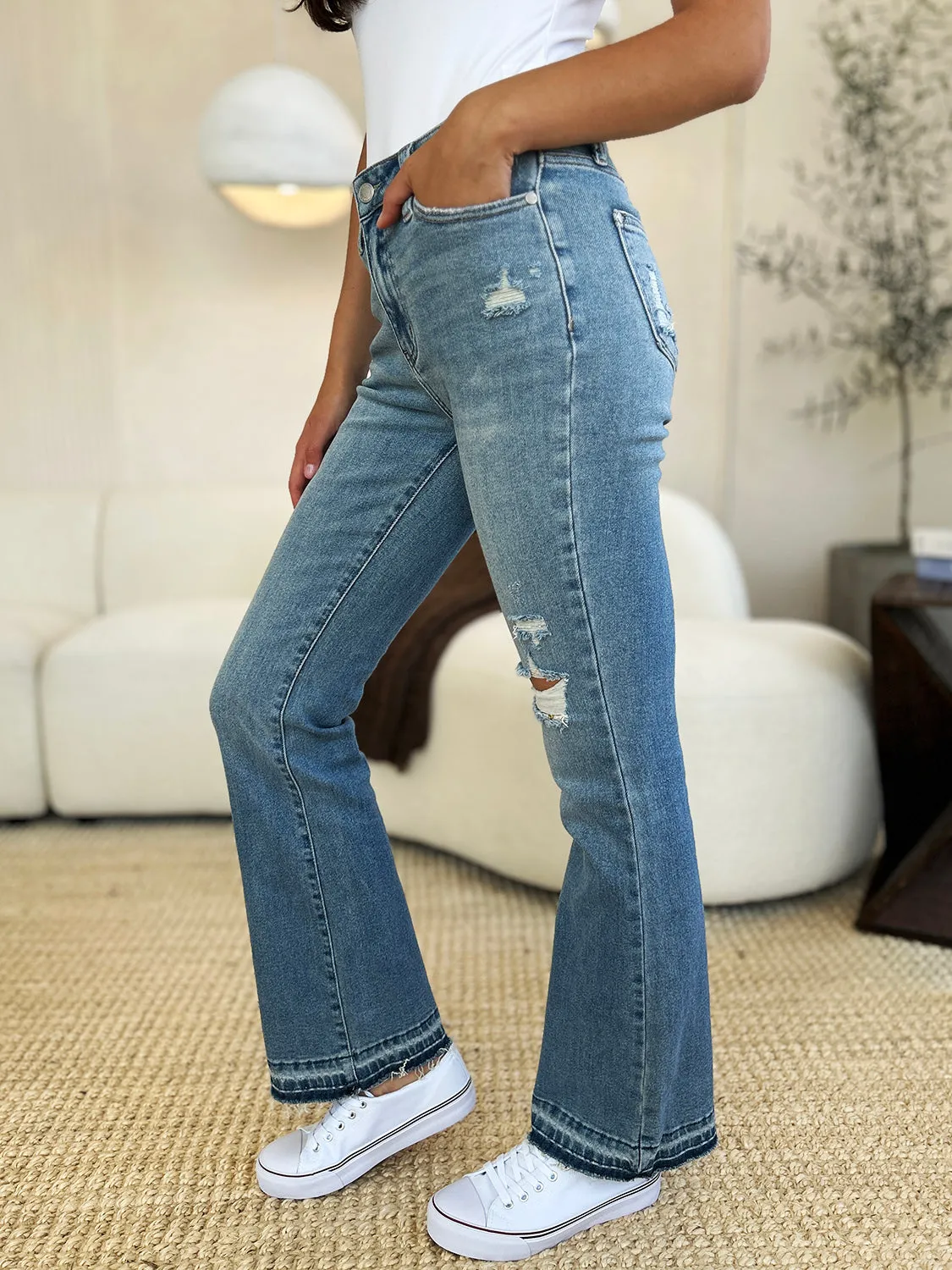 Judy Blue Mid Rise Destroyed Hem Distressed Jeans [Online Exclusive]