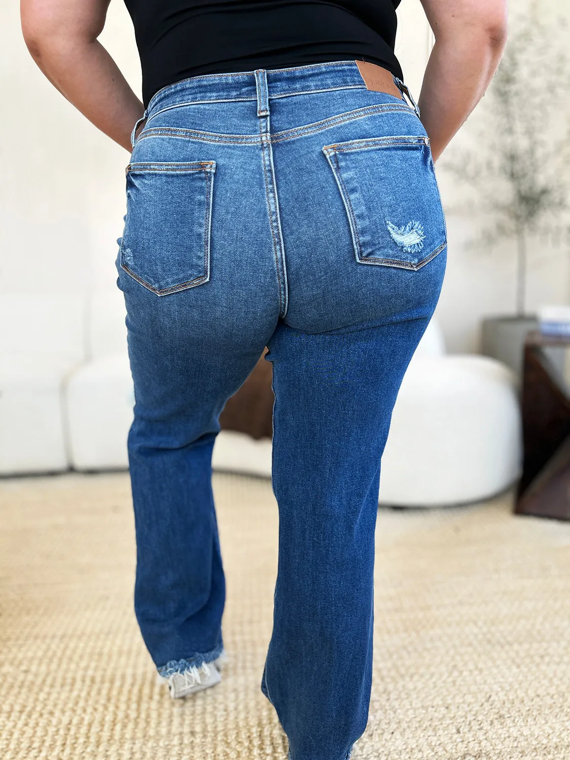 Judy Blue Mid Rise Distressed Raw Hem Jeans [Online Exclusive]