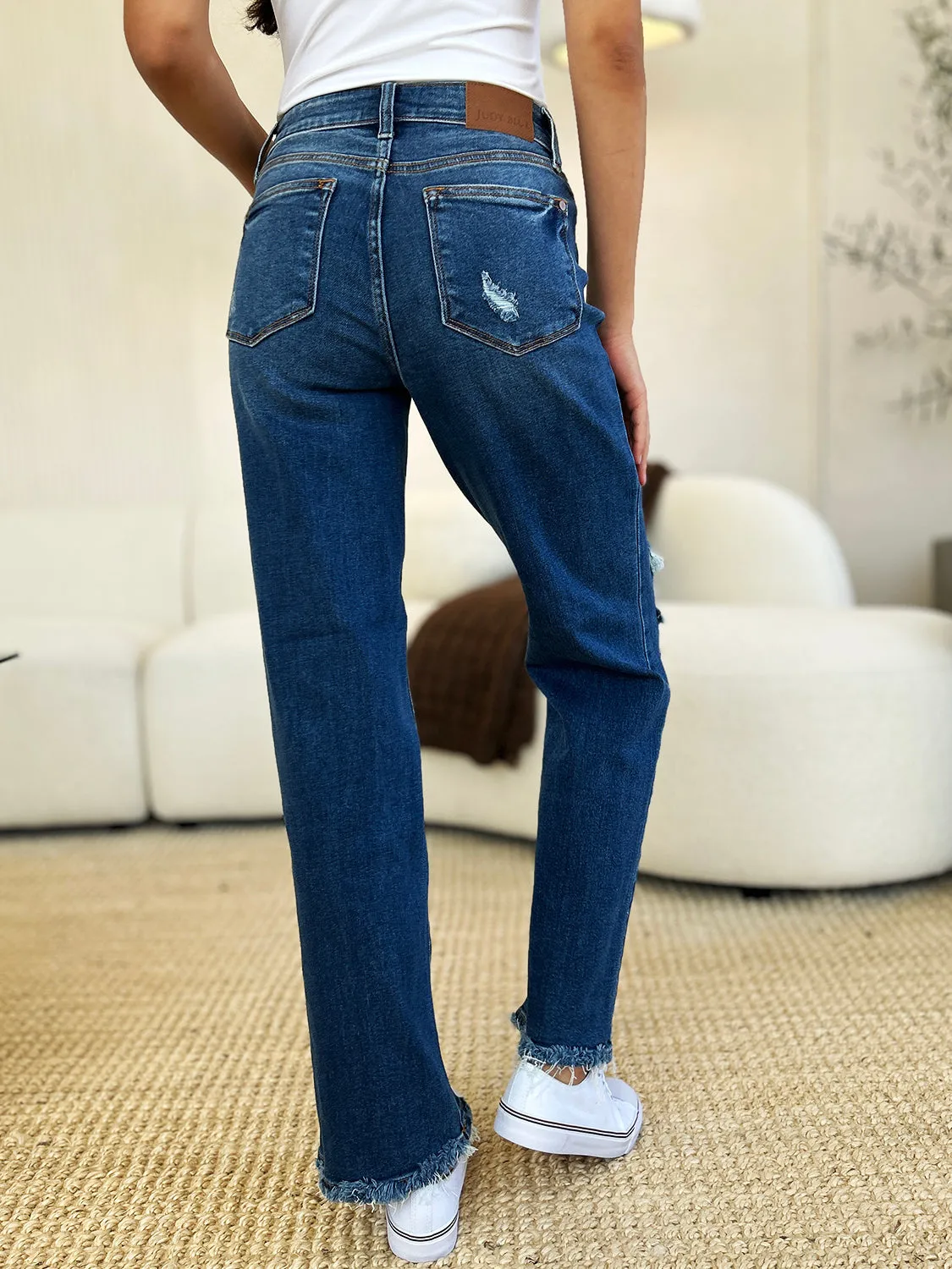 Judy Blue Mid Rise Distressed Raw Hem Jeans [Online Exclusive]