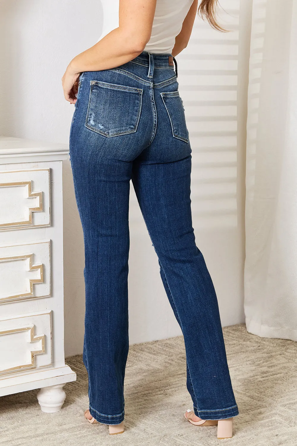 Judy Blue Mid Rise Hand Sand & Destroy Bootcut Jeans [Online Exclusive]