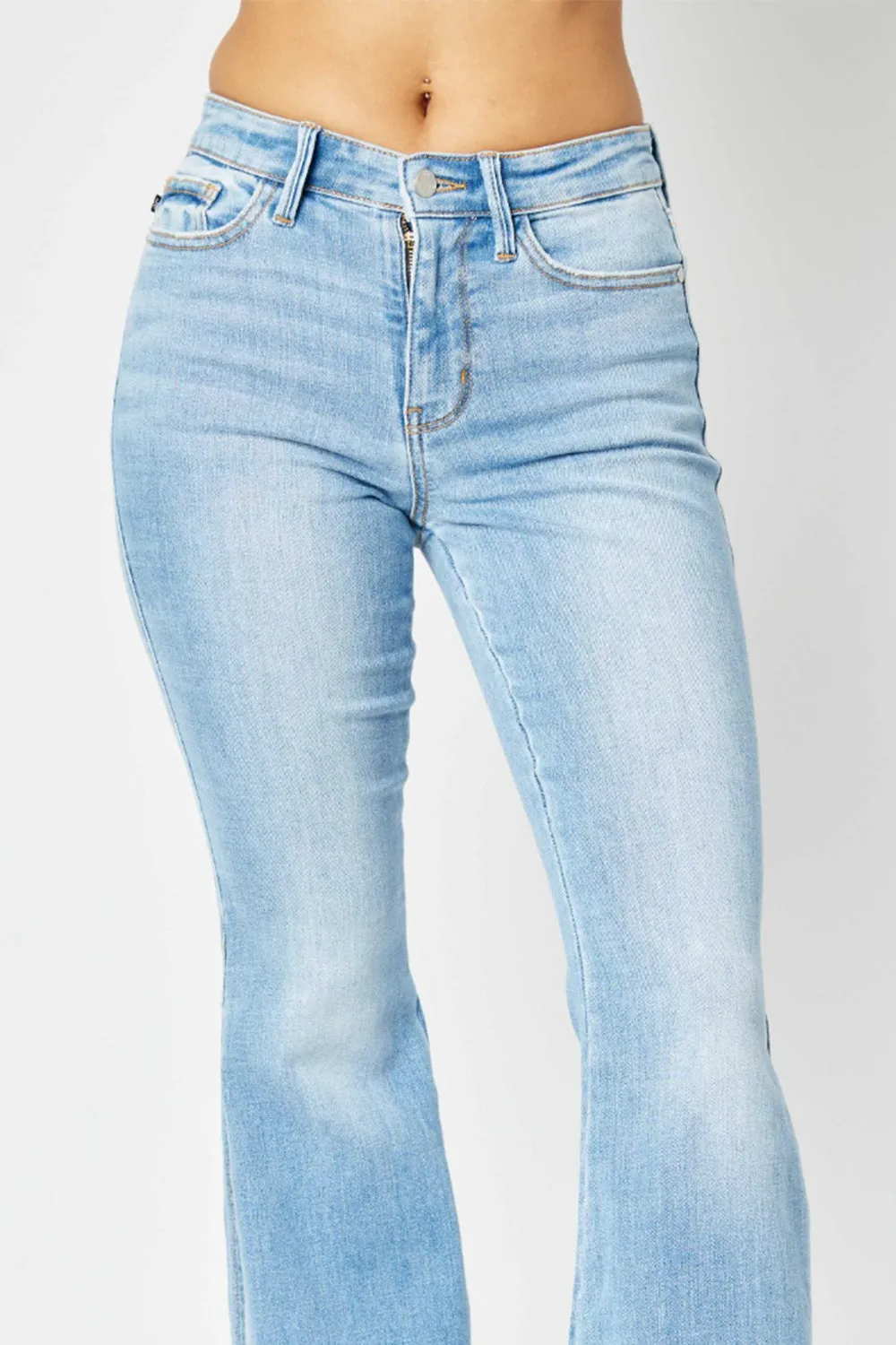 Judy Blue Mid Rise Raw Hem Slit Flare Jeans [Online Exclusive]