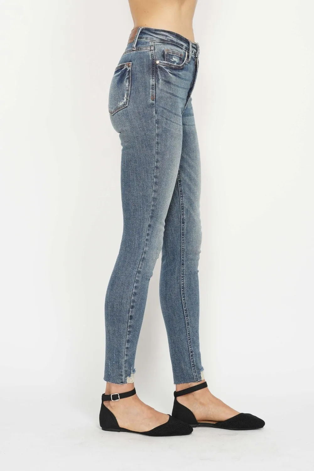 Judy Blue Tummy Control Vintage Wash Hem Destroy Skinny Jeans [Online Exclusive]