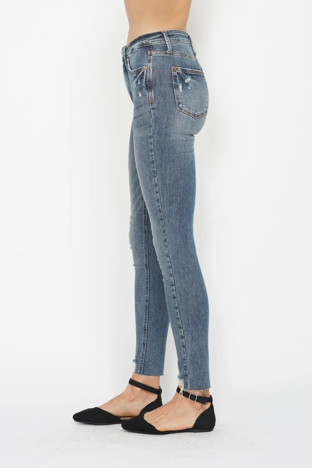 Judy Blue Tummy Control Vintage Wash Hem Destroy Skinny Jeans [Online Exclusive]