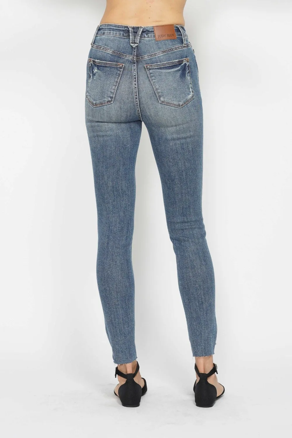 Judy Blue Tummy Control Vintage Wash Hem Destroy Skinny Jeans [Online Exclusive]