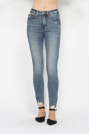 Judy Blue Tummy Control Vintage Wash Hem Destroy Skinny Jeans [Online Exclusive]