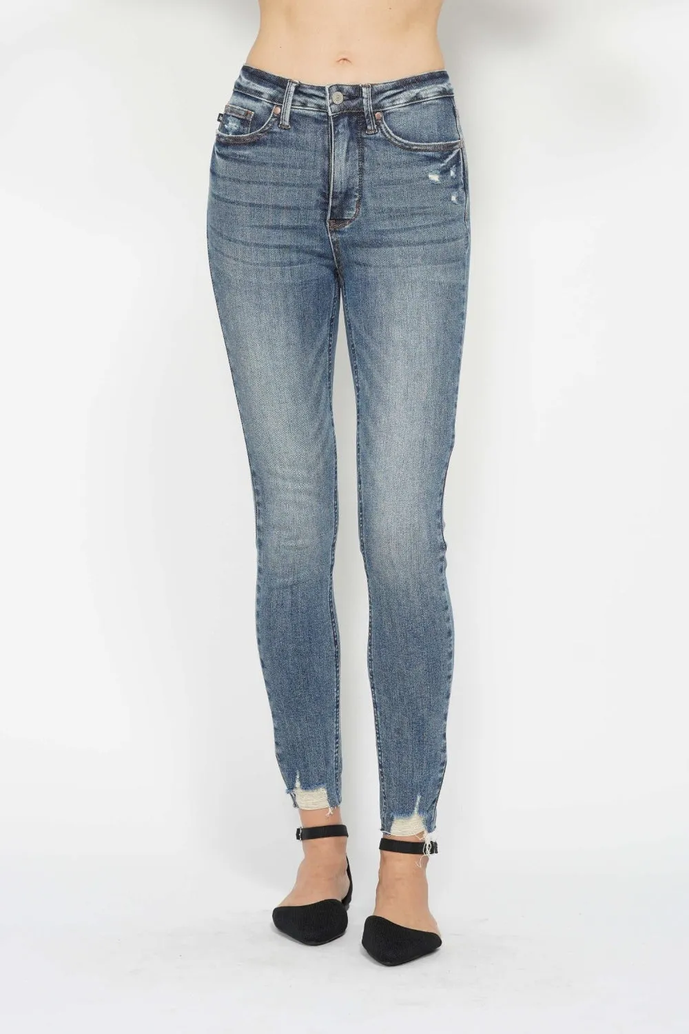 Judy Blue Tummy Control Vintage Wash Hem Destroy Skinny Jeans [Online Exclusive]