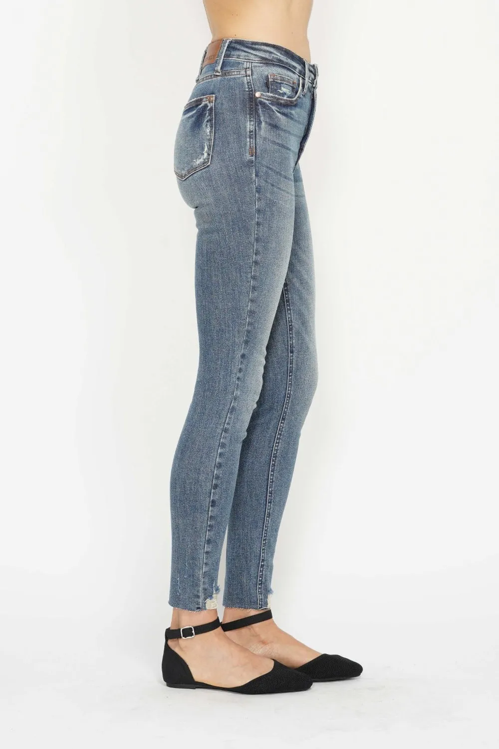 Judy Blue Tummy Control Vintage Wash Hem Destroy Skinny Jeans [Online Exclusive]