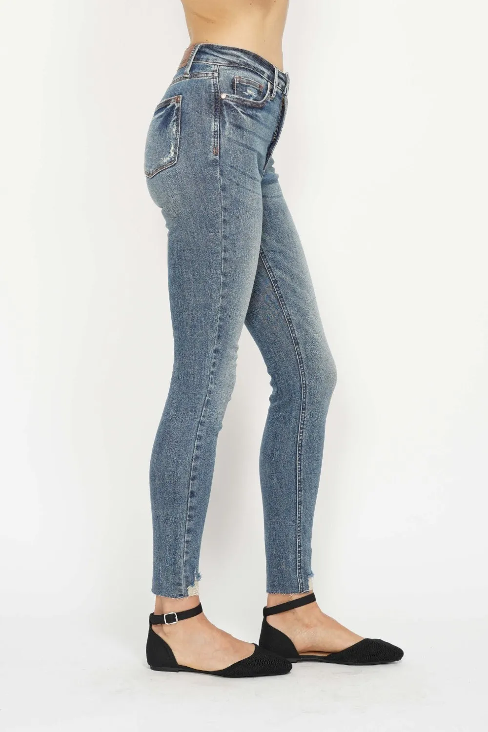 Judy Blue Tummy Control Vintage Wash Hem Destroy Skinny Jeans [Online Exclusive]