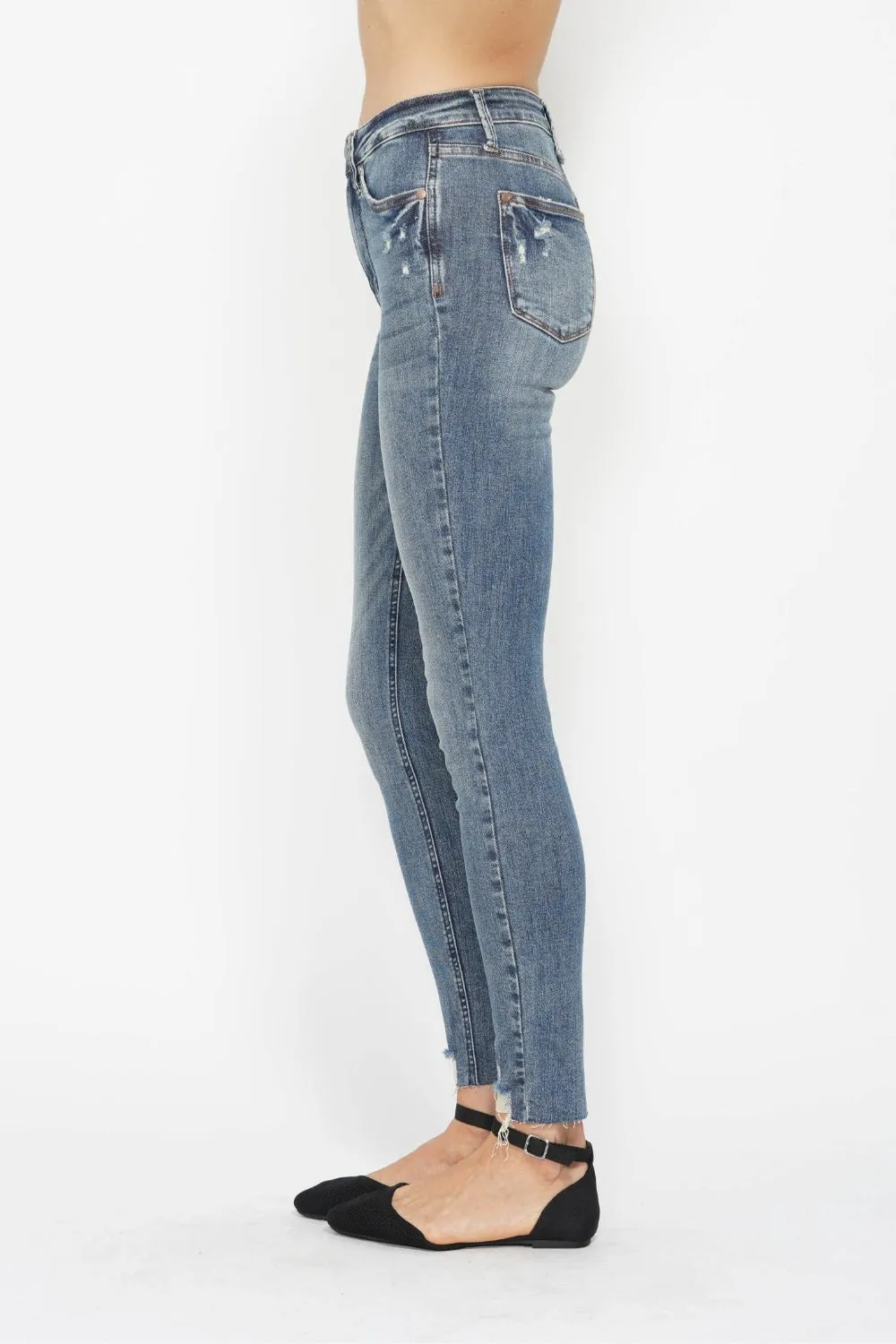 Judy Blue Tummy Control Vintage Wash Hem Destroy Skinny Jeans [Online Exclusive]