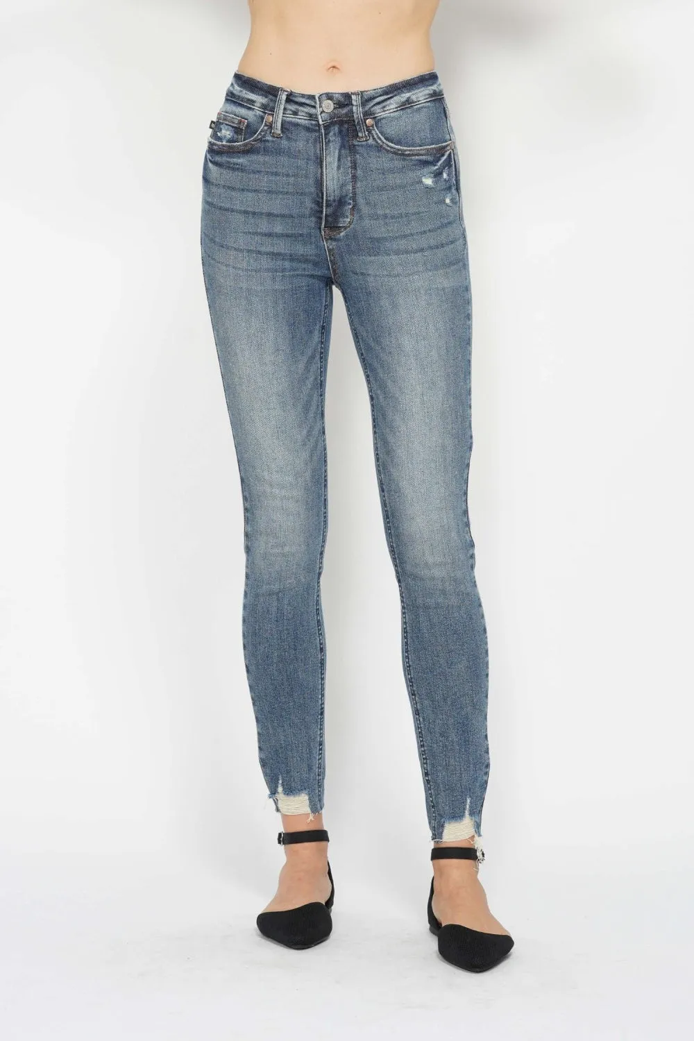 Judy Blue Tummy Control Vintage Wash Hem Destroy Skinny Jeans [Online Exclusive]