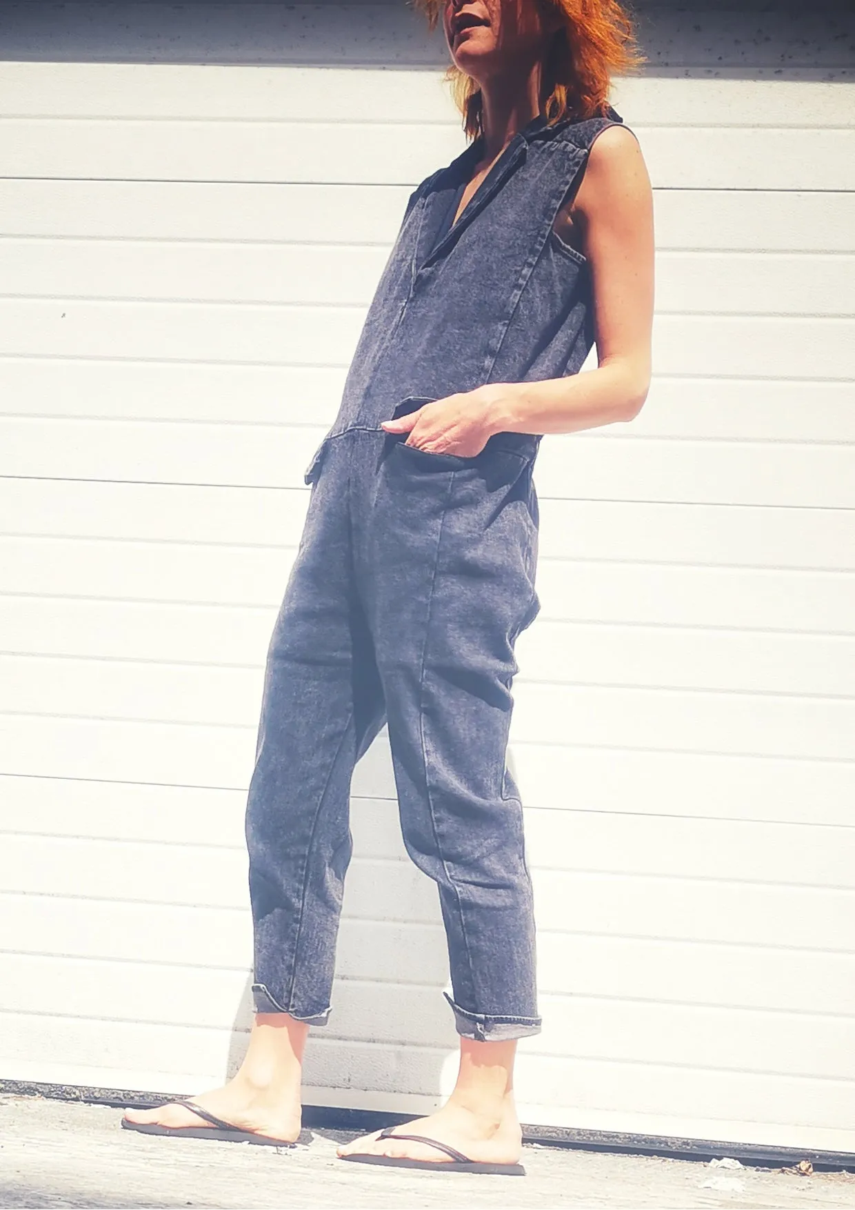 JUMPSUIT REVERS - DENIM washed black