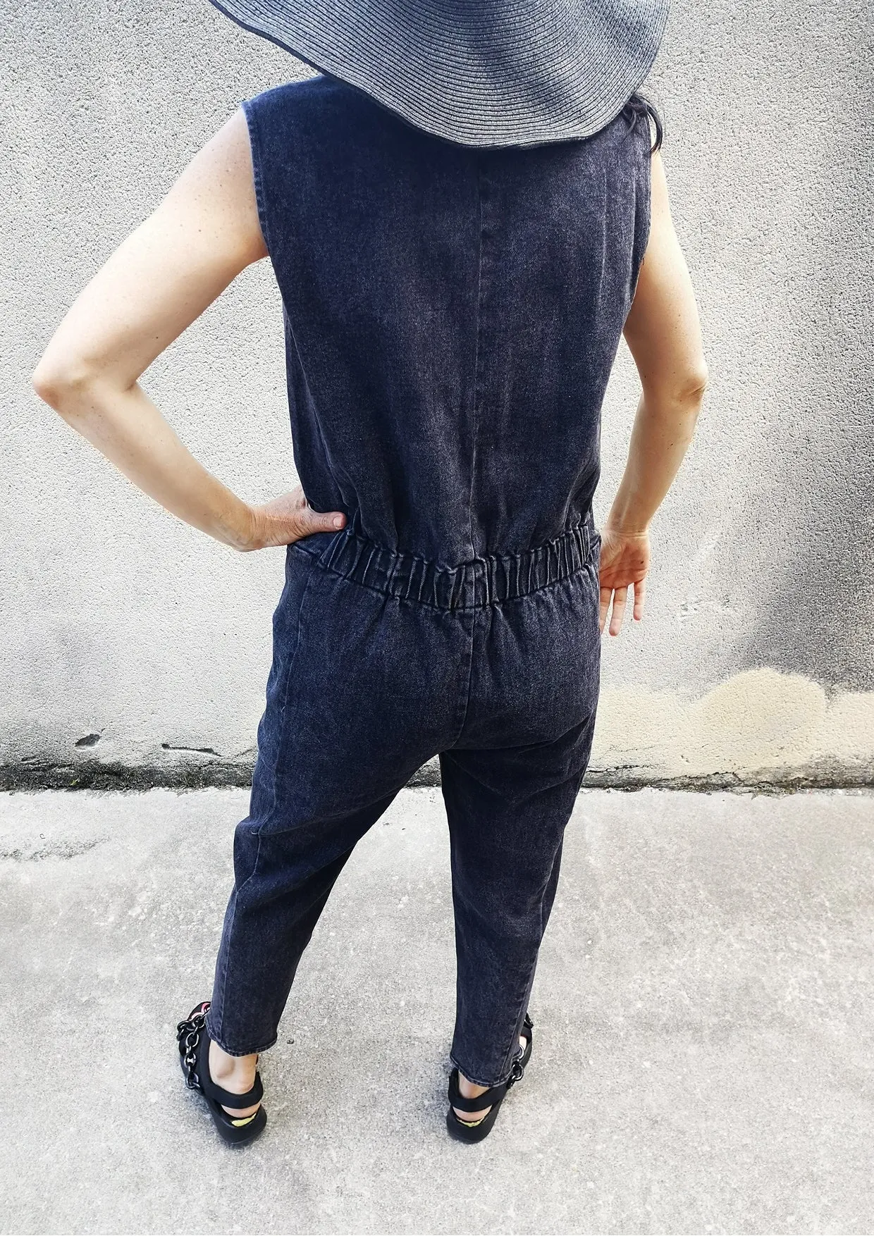 JUMPSUIT REVERS - DENIM washed black