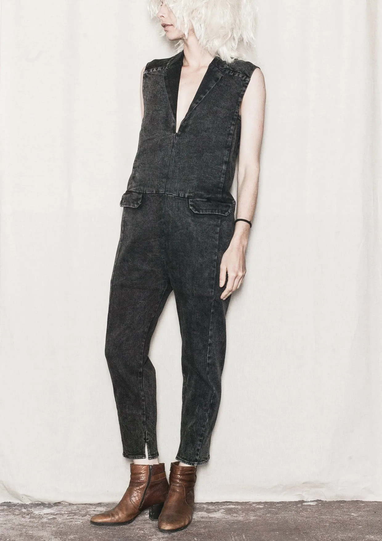 JUMPSUIT REVERS - DENIM washed black