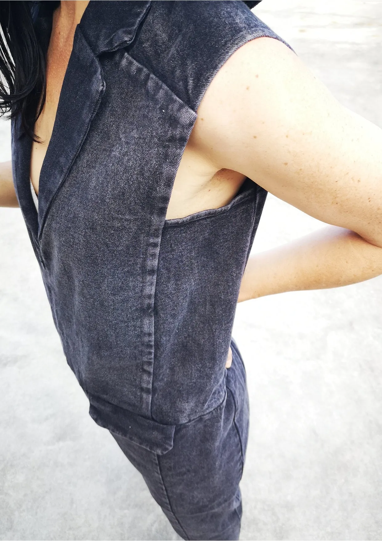 JUMPSUIT REVERS - DENIM washed black