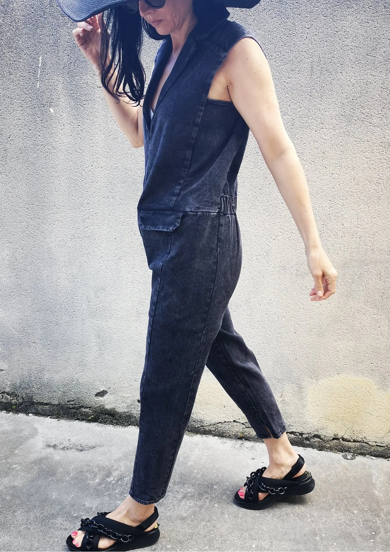 JUMPSUIT REVERS - DENIM washed black