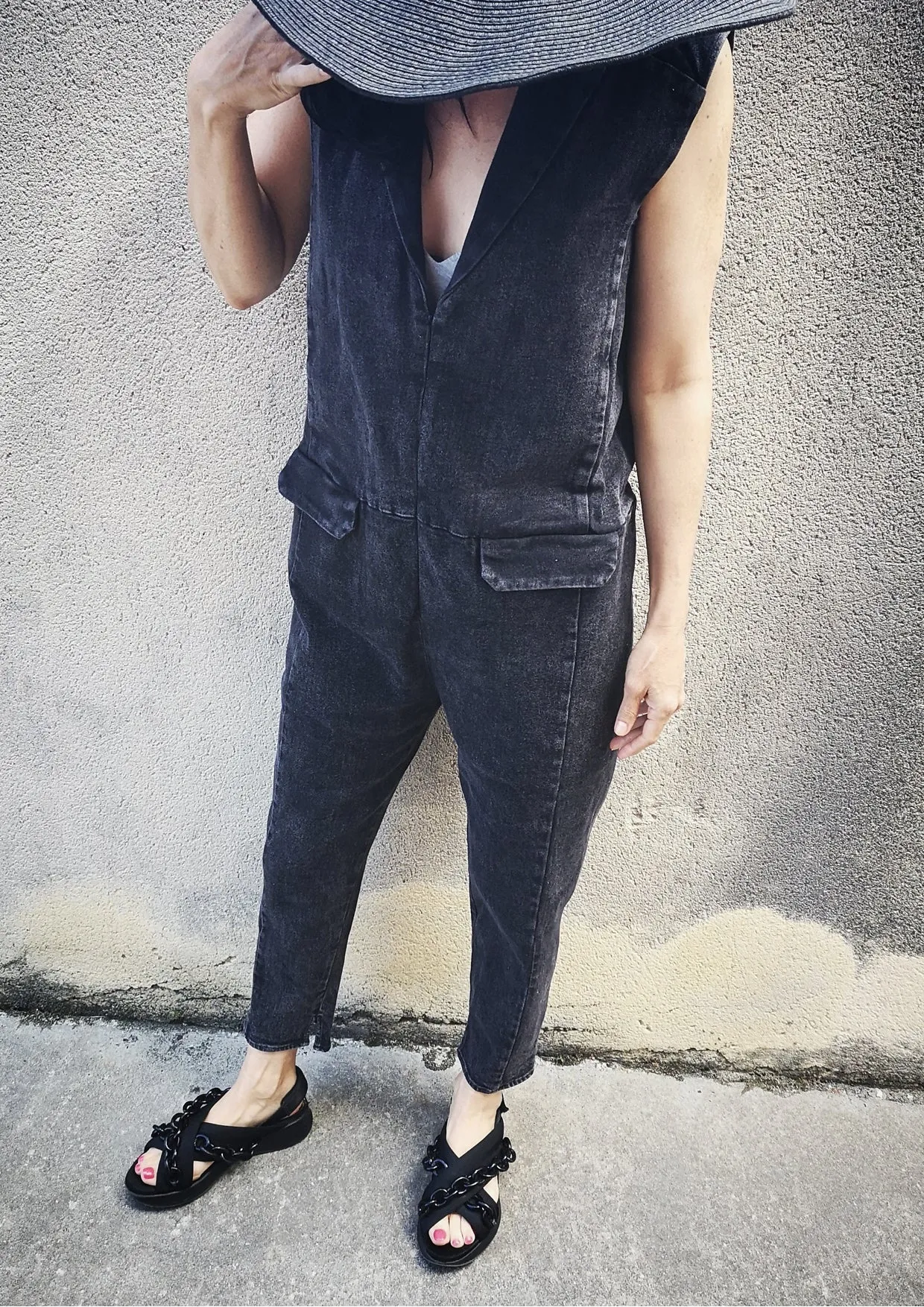 JUMPSUIT REVERS - DENIM washed black