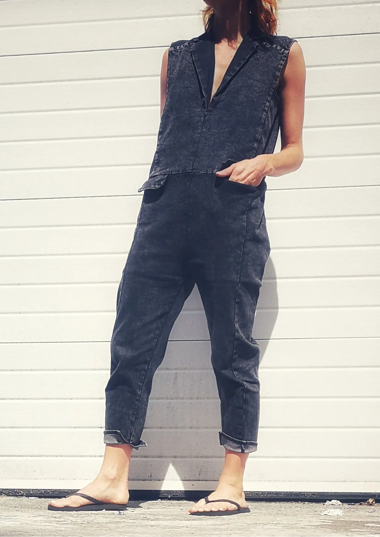 JUMPSUIT REVERS - DENIM washed black