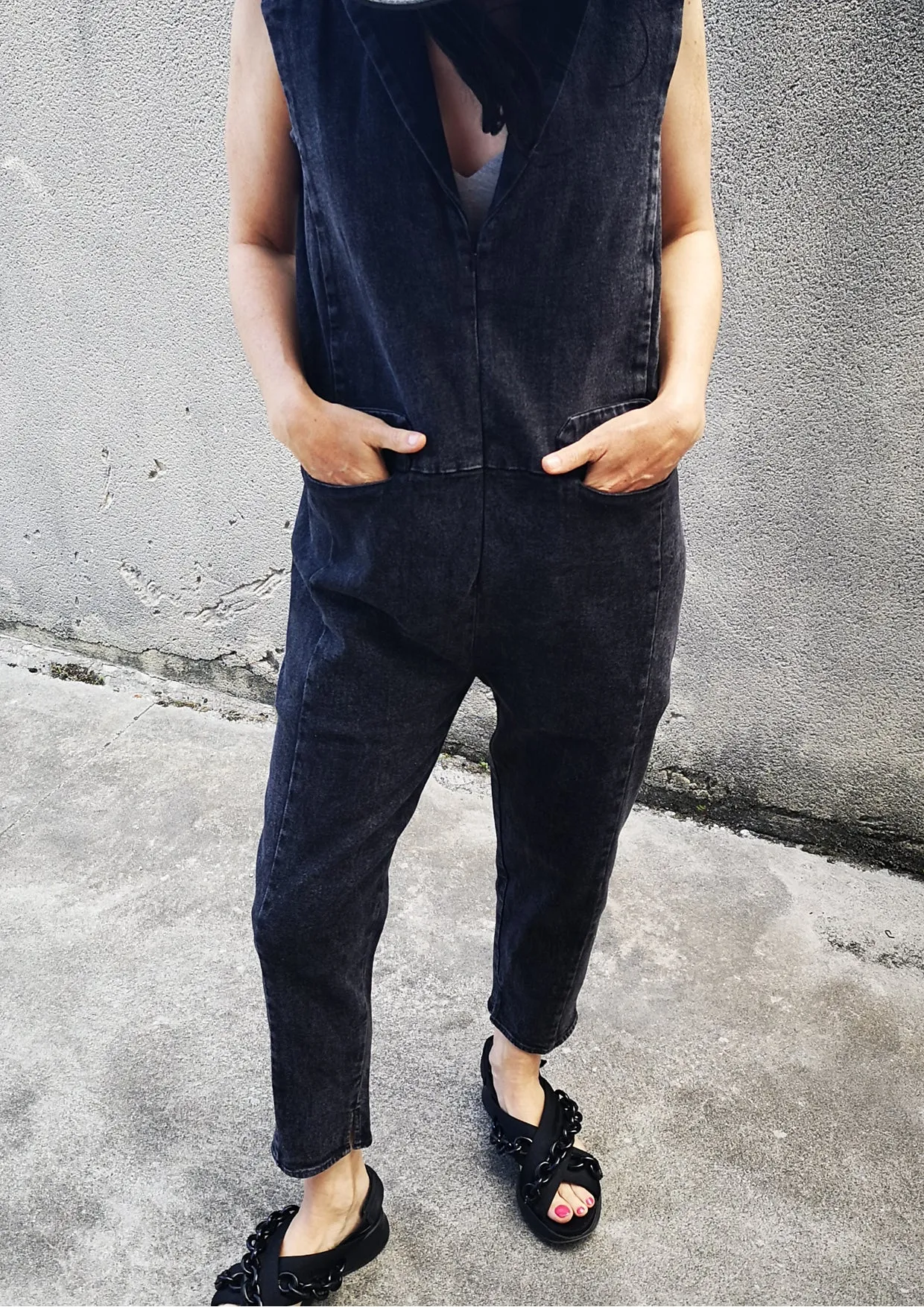 JUMPSUIT REVERS - DENIM washed black