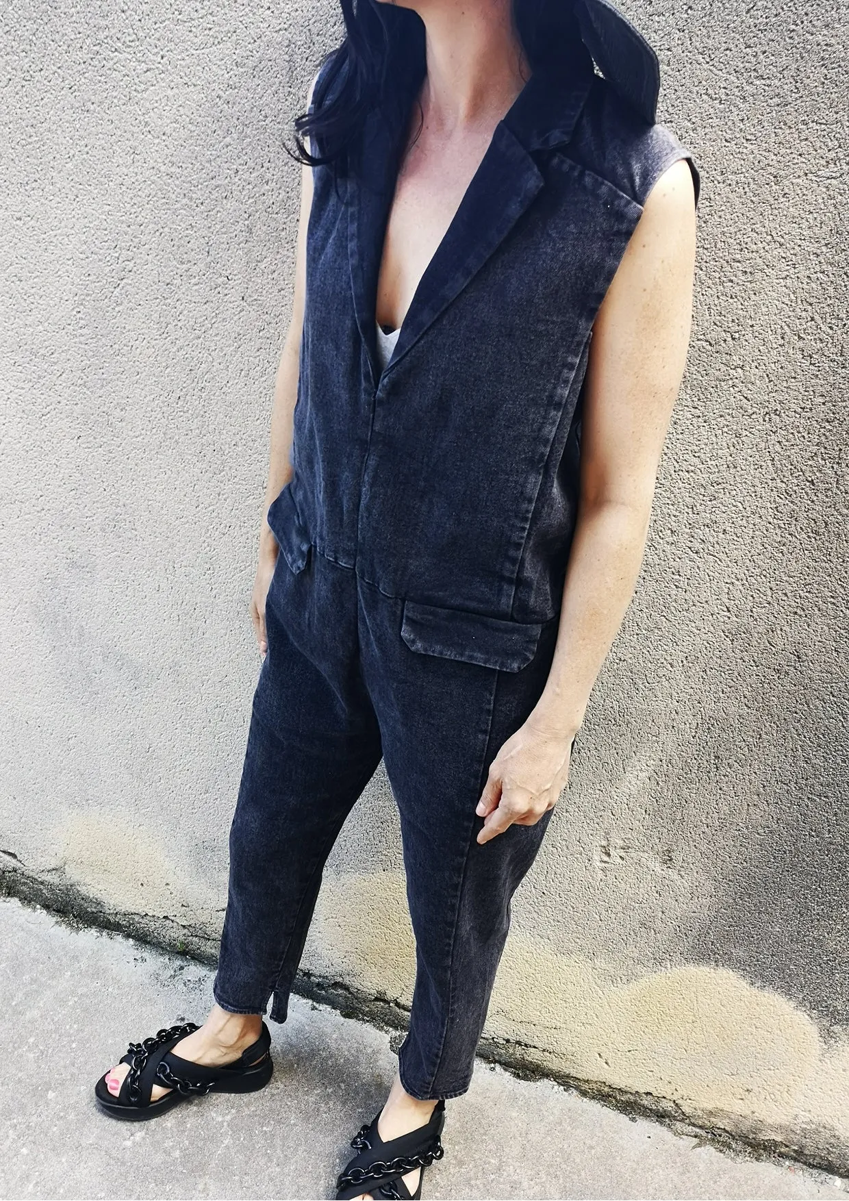 JUMPSUIT REVERS - DENIM washed black