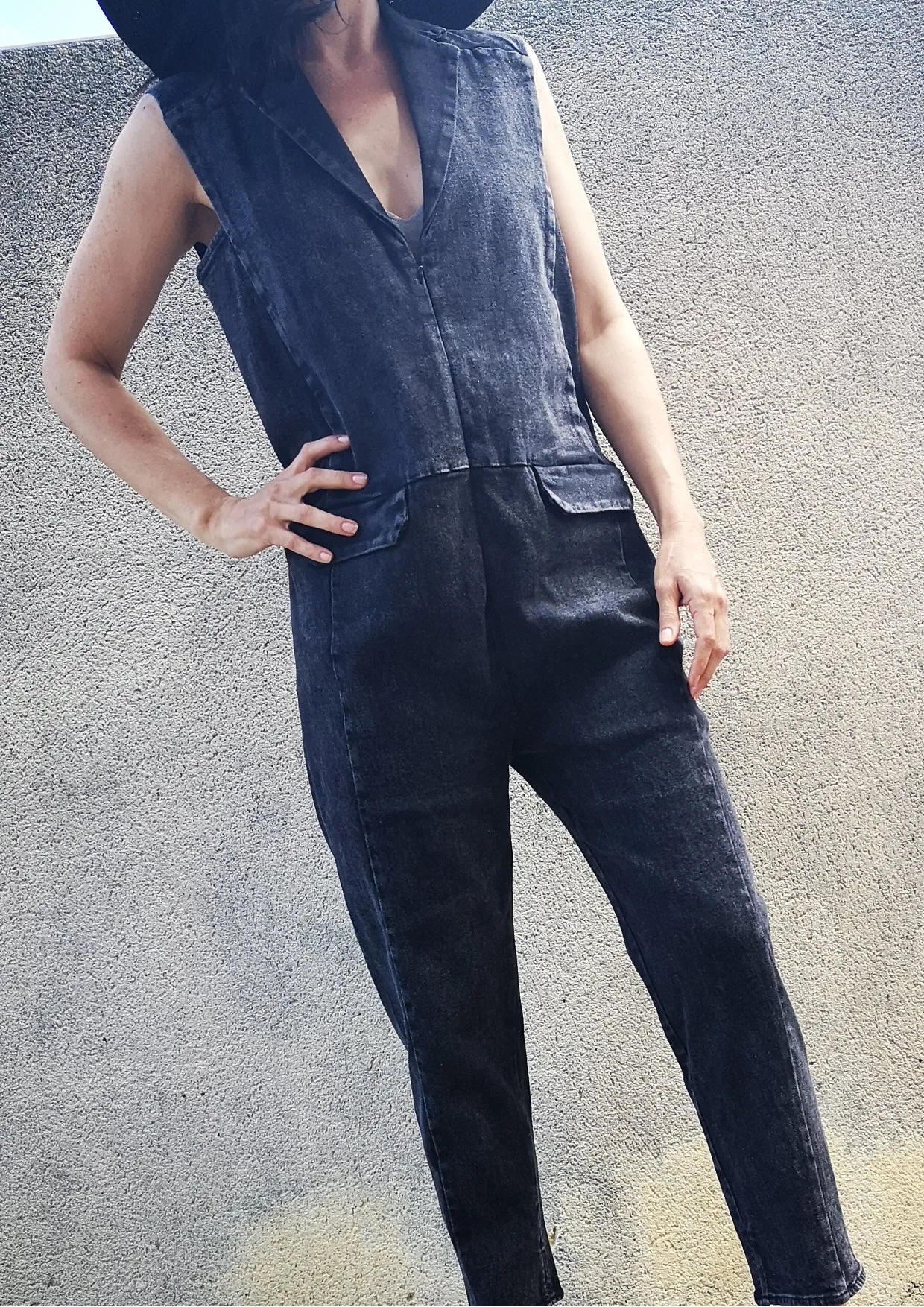 JUMPSUIT REVERS - DENIM washed black