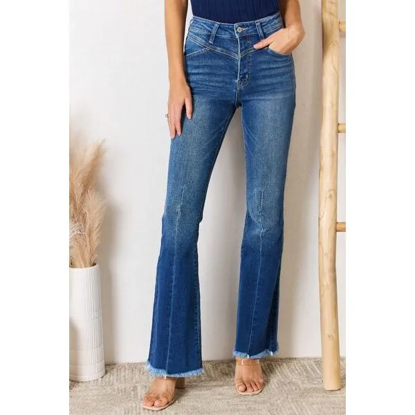 Kancan High Rise Raw Hem Flare Jeans