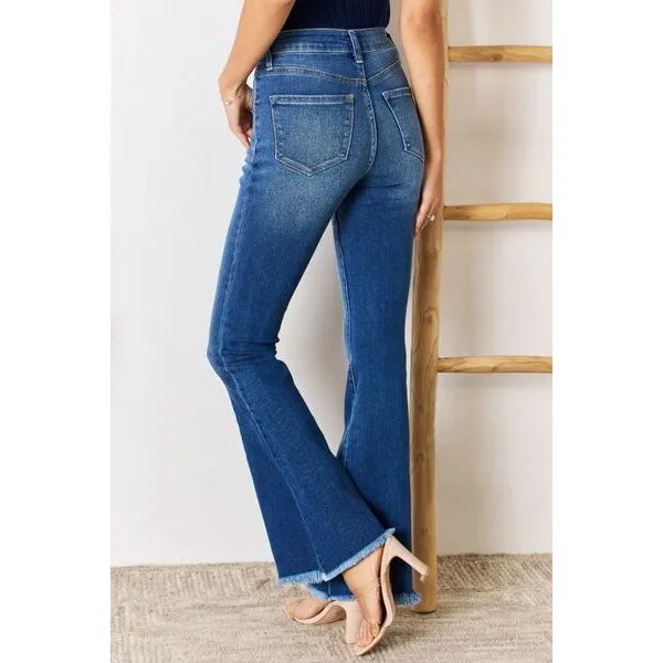 Kancan High Rise Raw Hem Flare Jeans