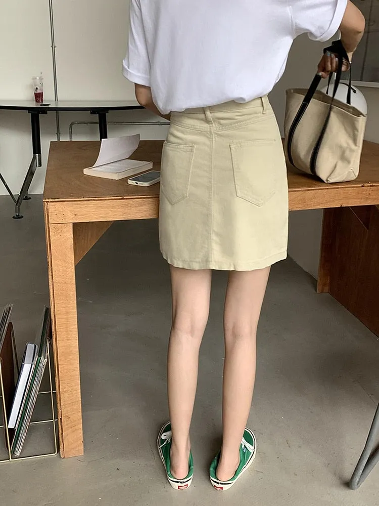 [Korean Style] Khaki high Waist A-line Mini Skirt