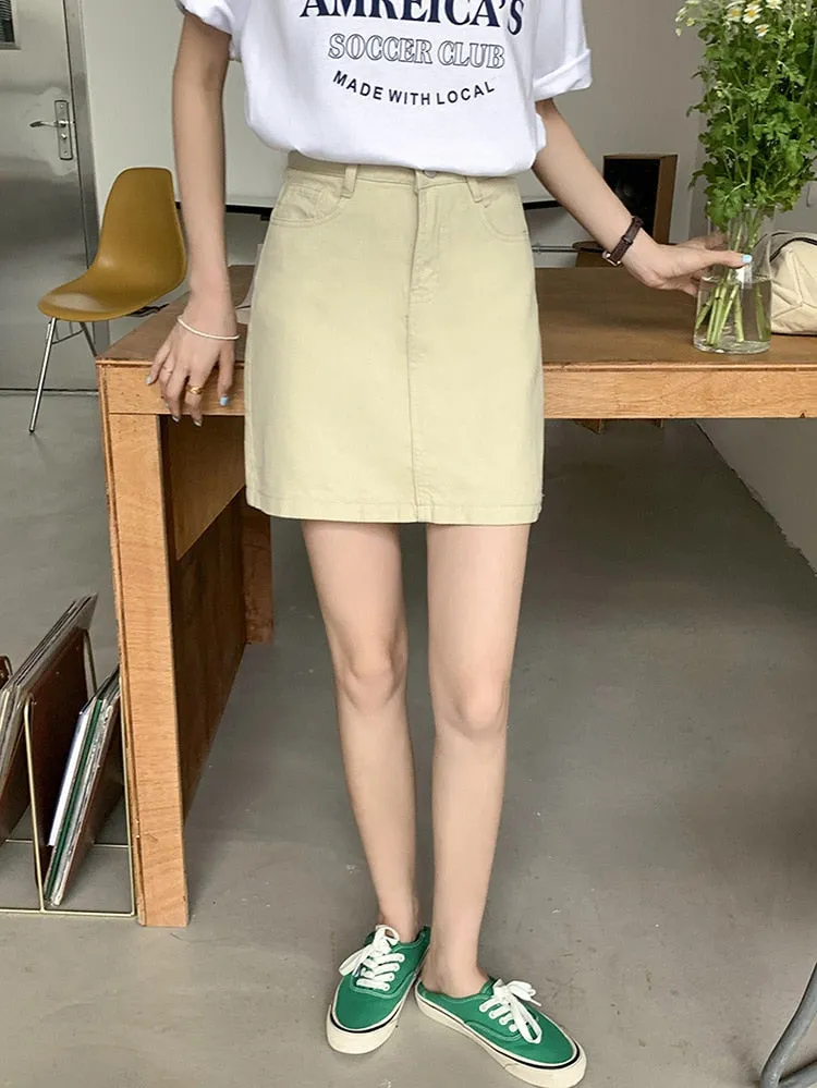 [Korean Style] Khaki high Waist A-line Mini Skirt