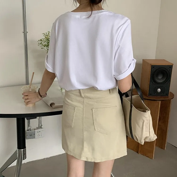 [Korean Style] Khaki high Waist A-line Mini Skirt