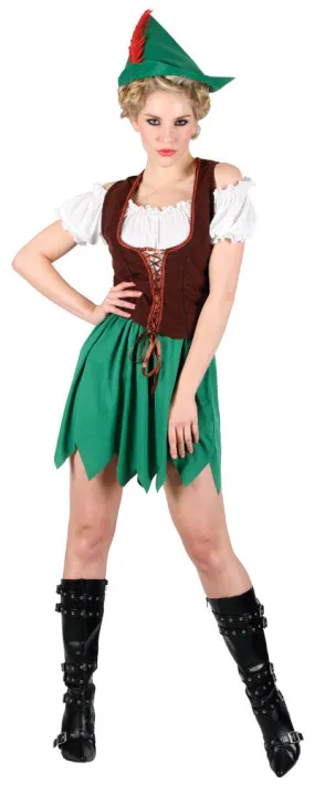 Ladies Medieval Robin Hood Fancy Dress Book Week Costume with Hat