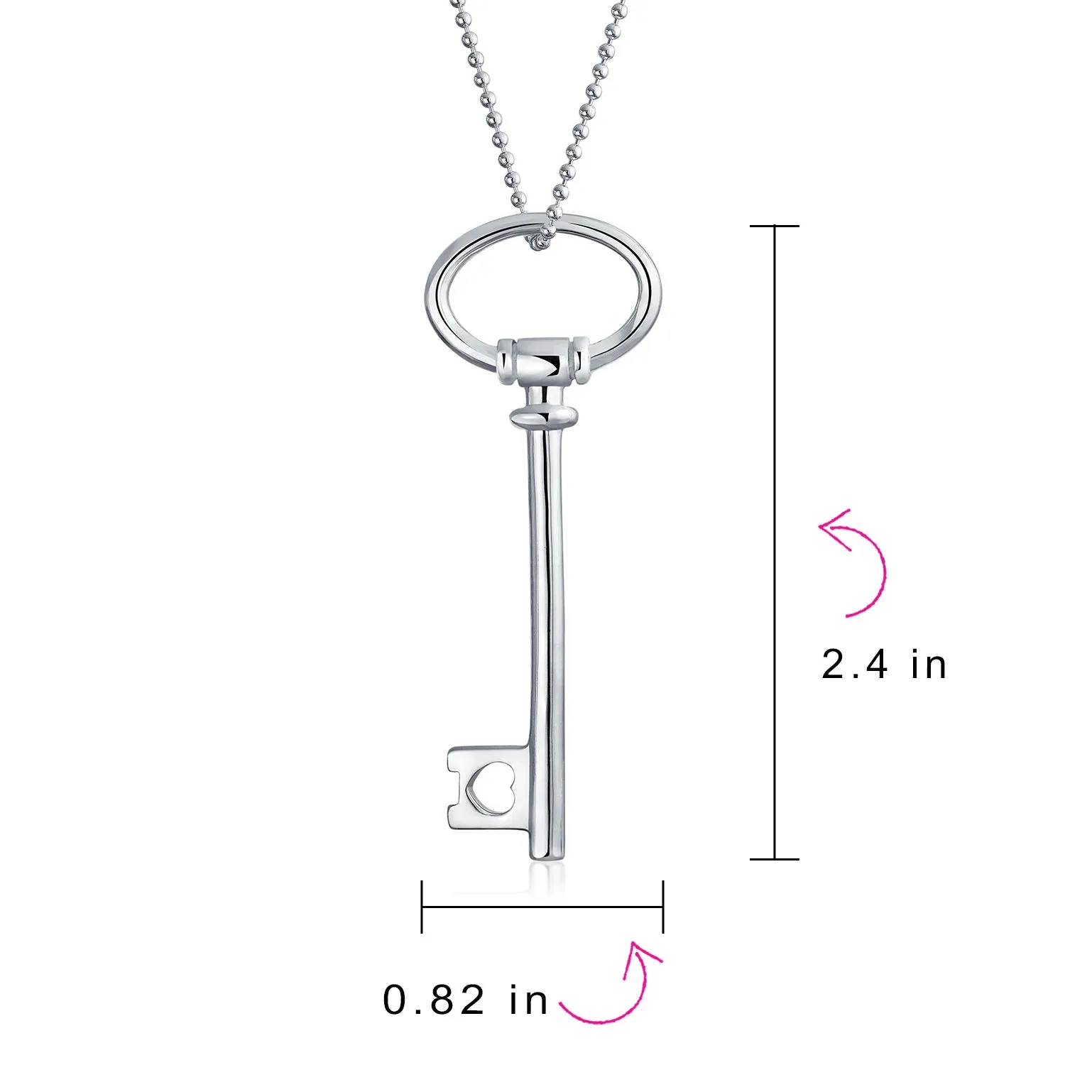 Large Open Oval Key Shape Pendant High .925 Sterling Silver Necklace