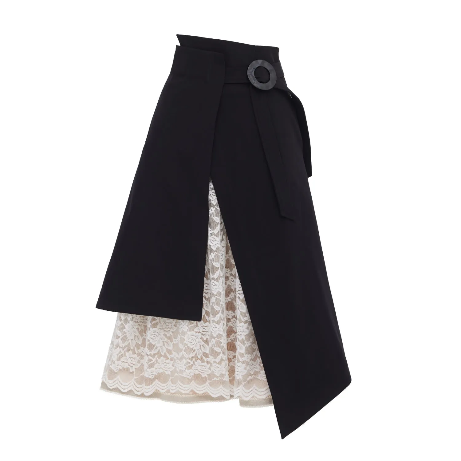 Layered Skirt With White Lace Detail Black