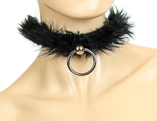 Leather & Fur Sub Bondage Collar