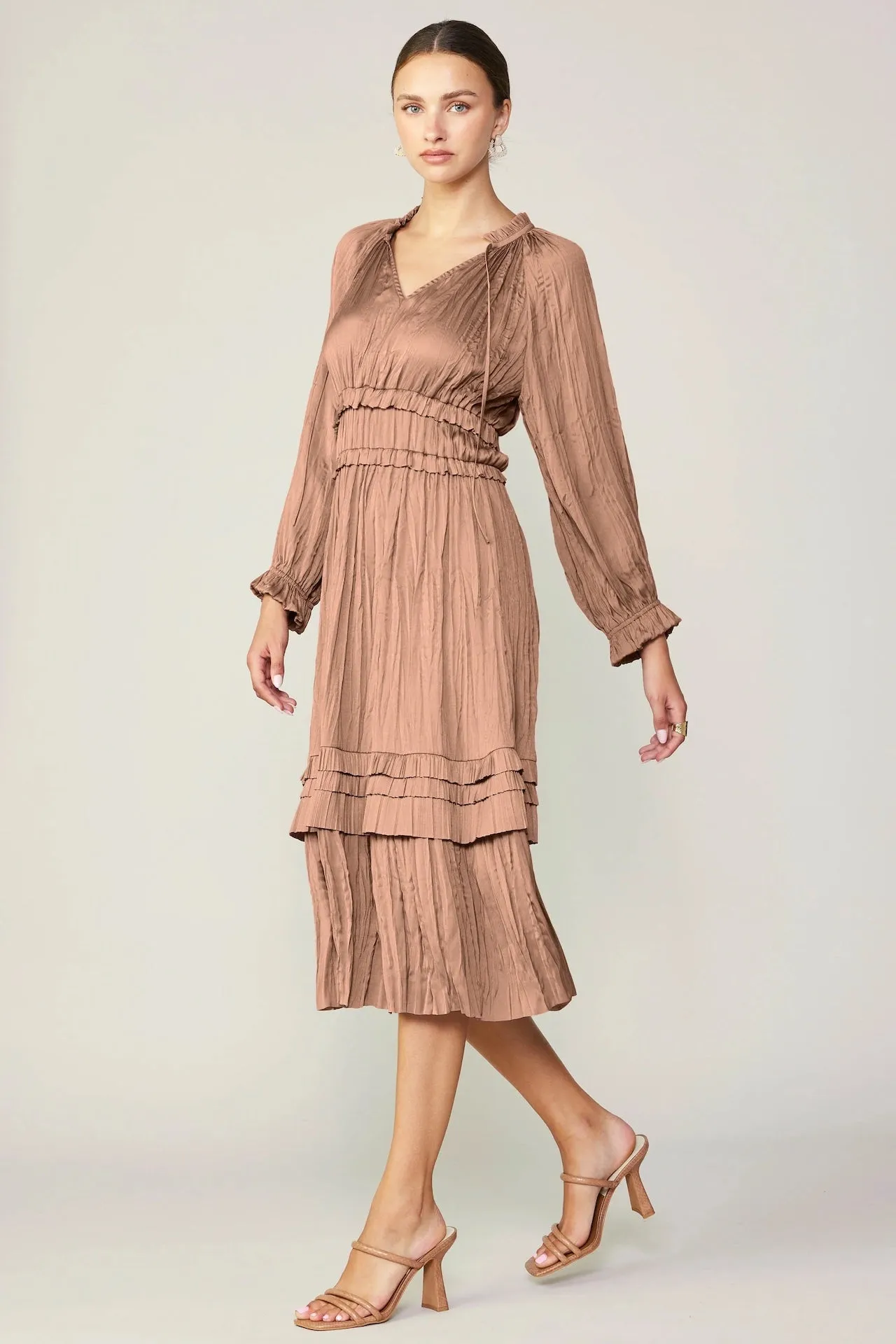 Leia Pleated Midi Dress - Dusty Clay