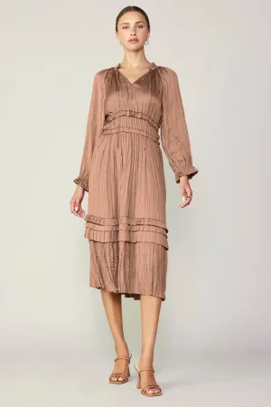 Leia Pleated Midi Dress - Dusty Clay