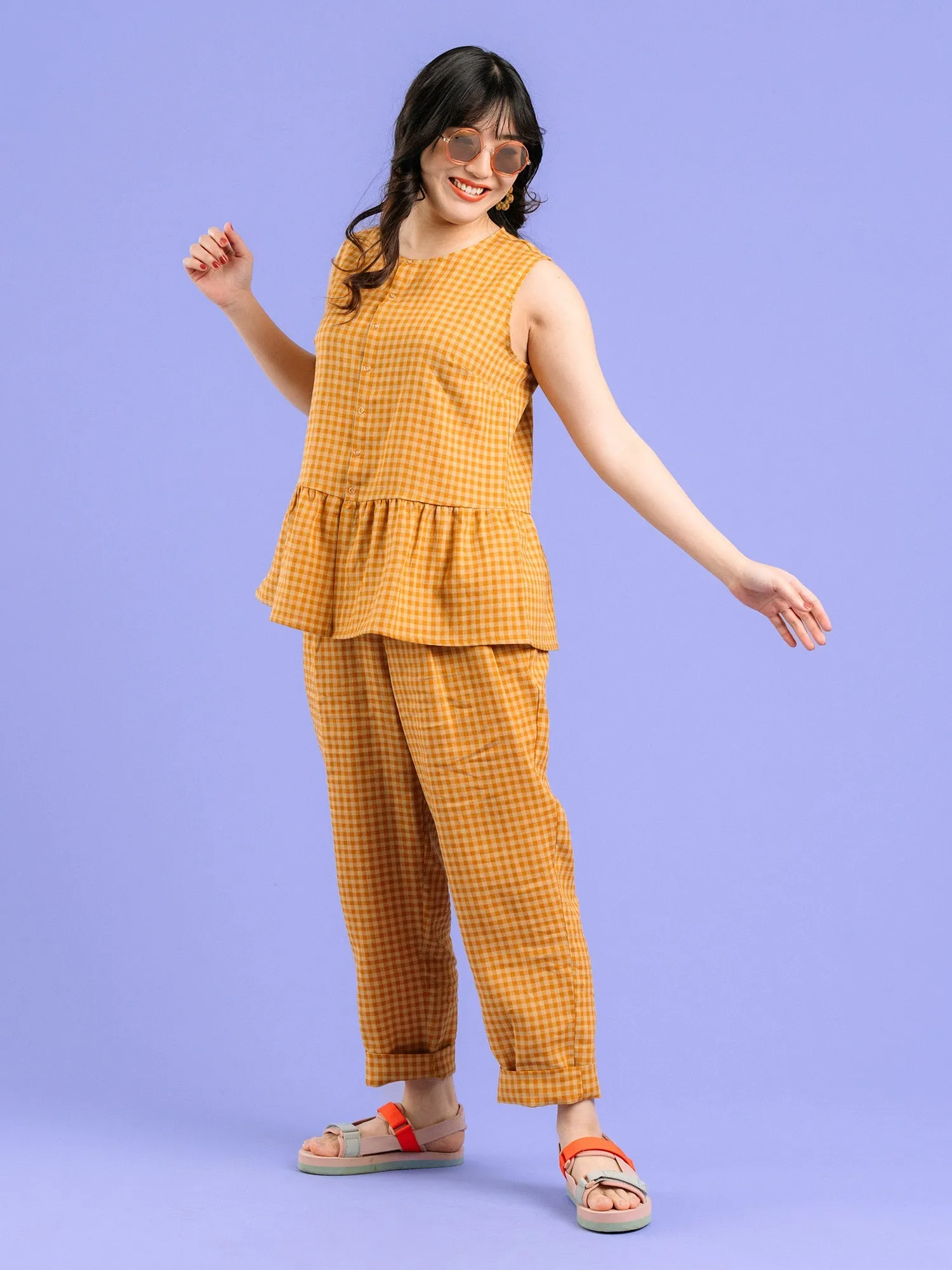 Lia Linen Top Gingham Orange