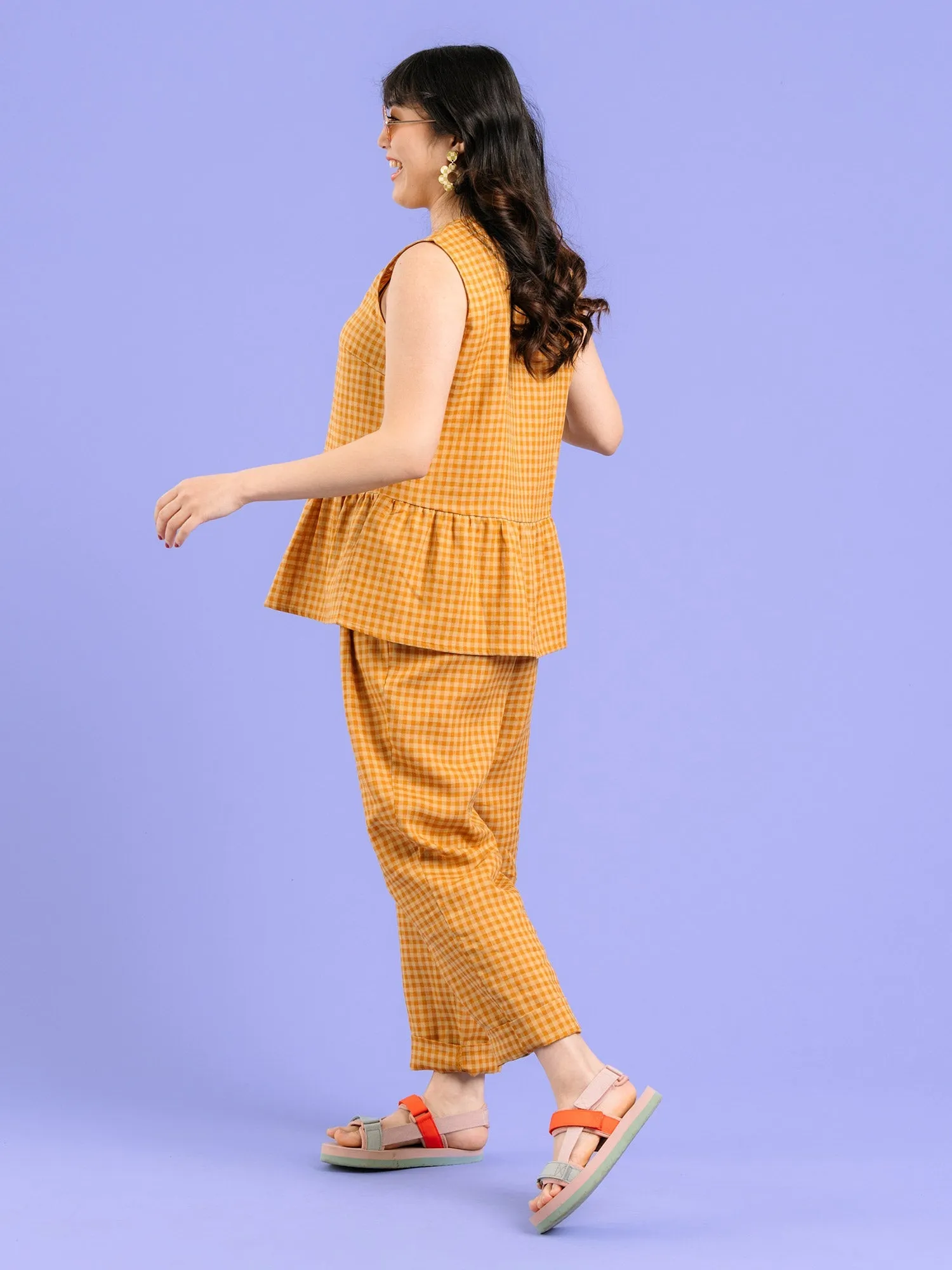 Lia Linen Top Gingham Orange