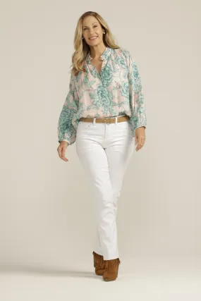 Linen Floral Peony Frill Collar Blouse