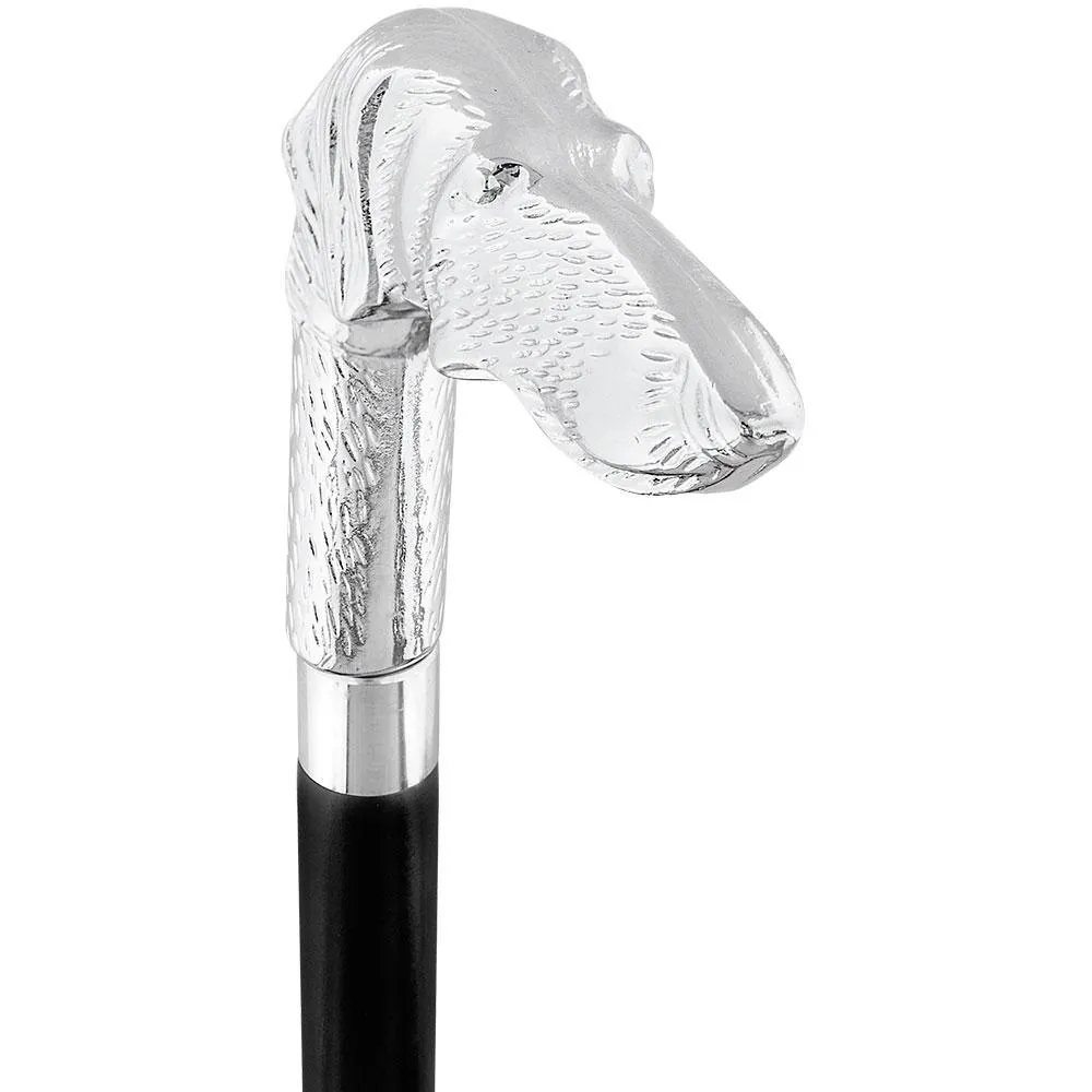 Long Nosed Dog Nickel Plated Handle Walking Cane - Italian Handle w/ Custom Shaft and Collar