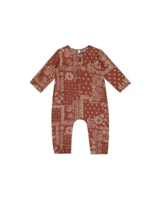 Long Sleeve Woven Jumpsuit in Brick Bandana