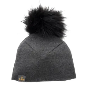 Lox Lion Single Pom Pom Bamboo Beanie - Grey (SM, 4-12 Months)