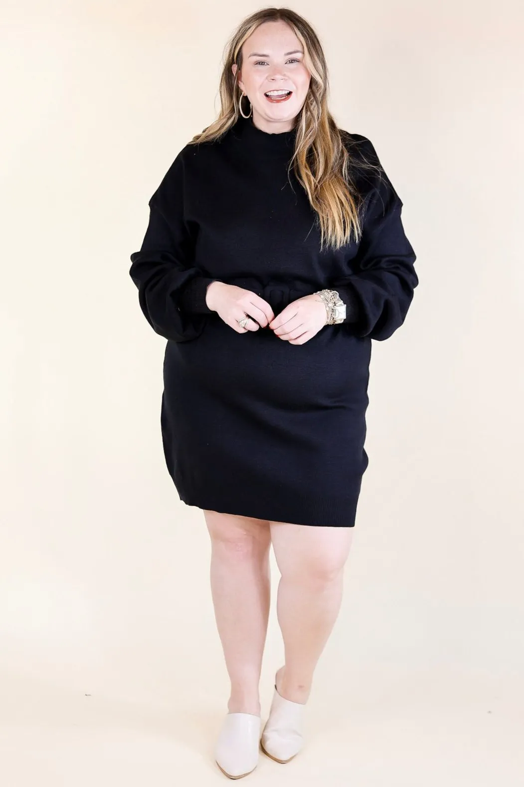 Luxurious Life Sweater Dress with Belt in Black