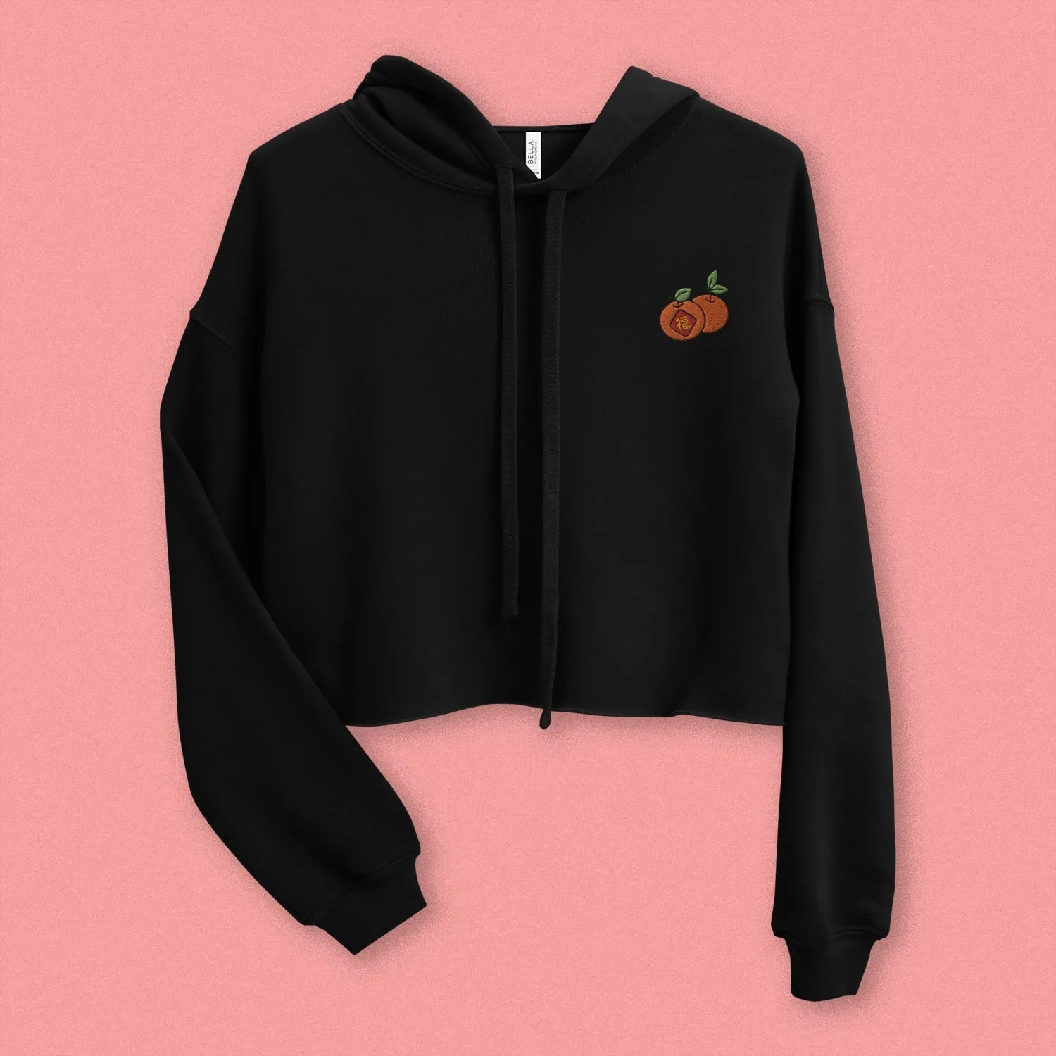 Mandarin Orange Embroidered Crop Hoodie