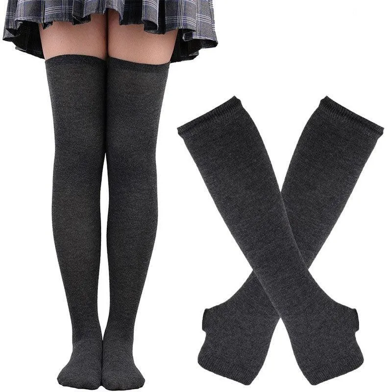 Matching Striped Arm Warmer and Thigh High Stocking Collection